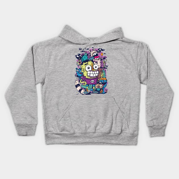 doodle party Kids Hoodie by manuvila